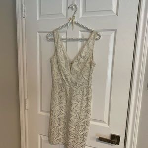 White cotton mini dress with silver thread